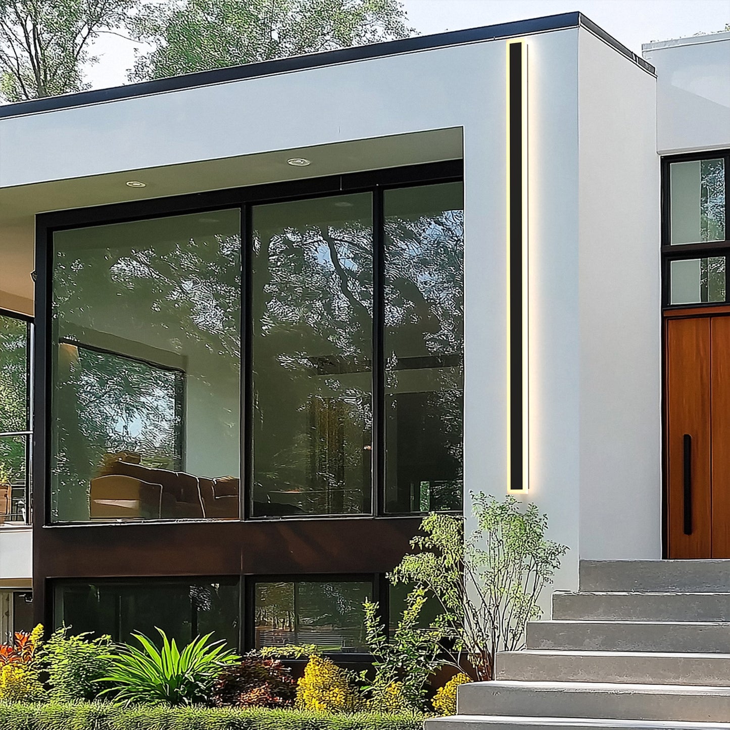 YANSUN 1-Light 60 in. Black Modern Integrated LED Outdoor Wall Light, Waterproof Porch Lantern Sconce for Garden or Patio