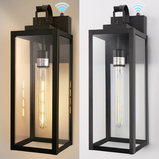 18 in. 2-Pack Large Black Dusk to Dawn Outdoor Waterproof Lantern Wall Lights with Clear Glass Shade(T30 Bulbs Included)