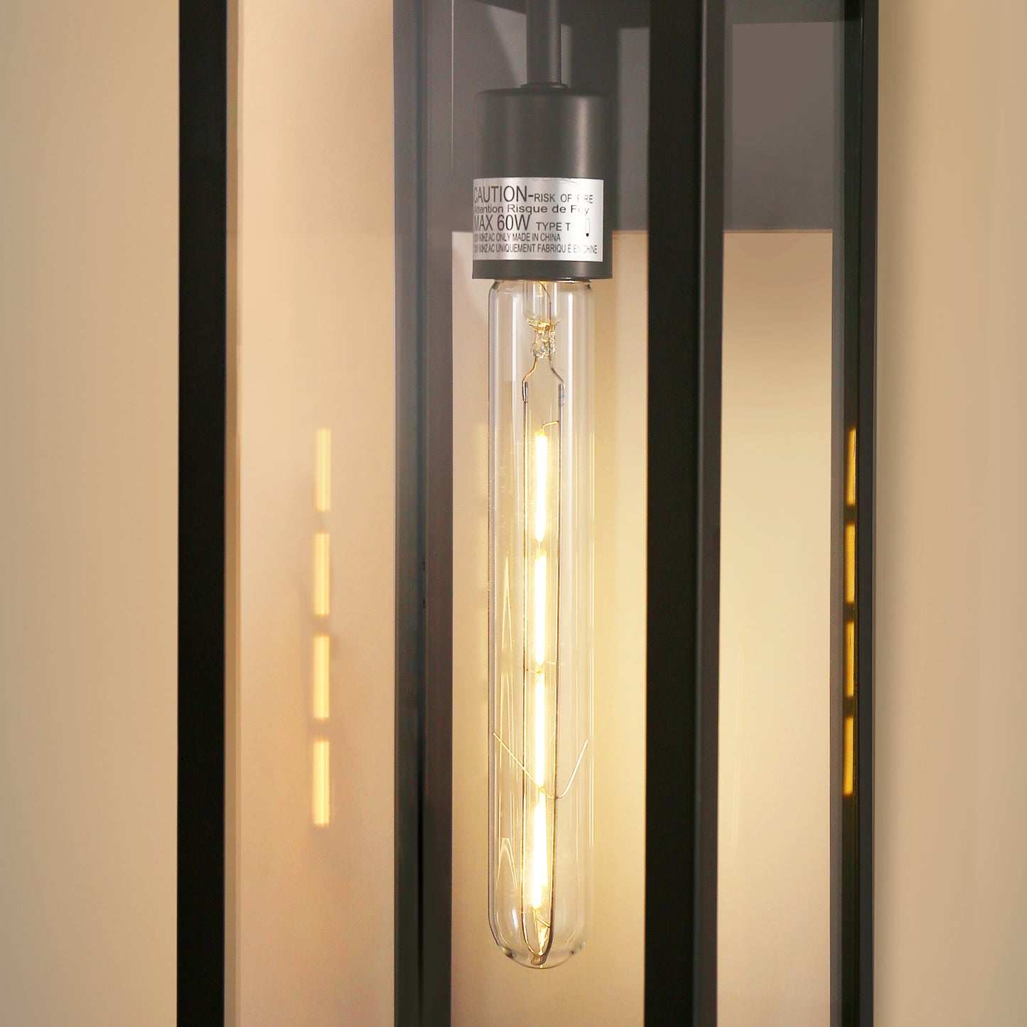 18 in. 2-Pack Large Black Dusk to Dawn Outdoor Waterproof Lantern Wall Lights with Clear Glass Shade(T30 Bulbs Included)