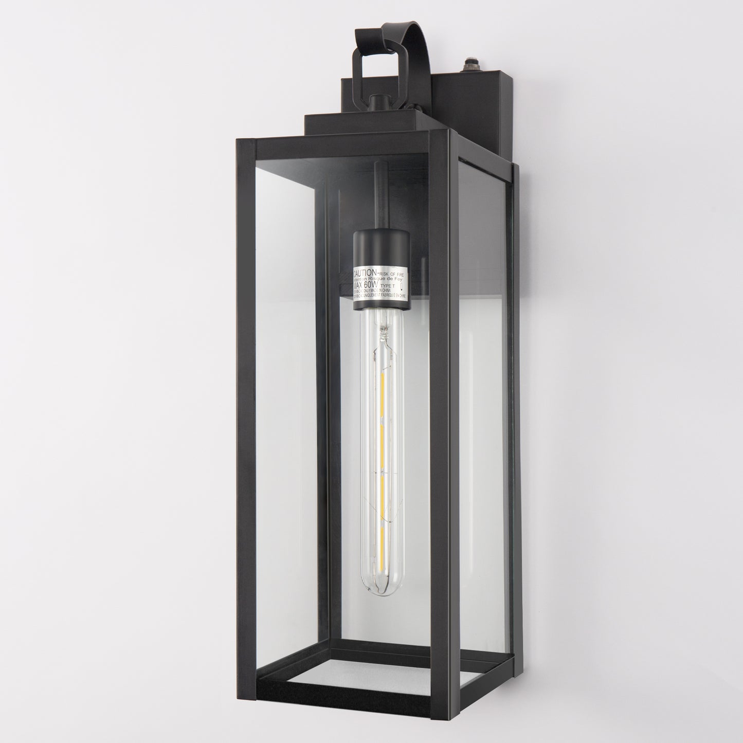 18 in. 2-Pack Large Black Dusk to Dawn Outdoor Waterproof Lantern Wall Lights with Clear Glass Shade(T30 Bulbs Included)