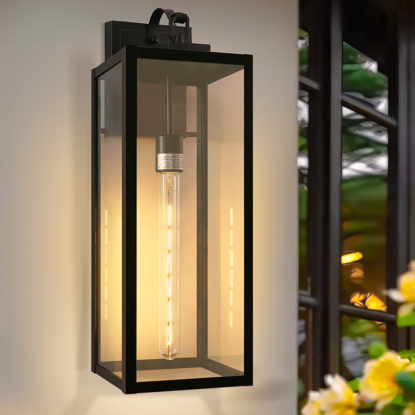 20 in. 2-Pack Large Black Outdoor Wall Lantern Sconce Waterproof with Dusk to Dawn for Porch LED Bulbs Included