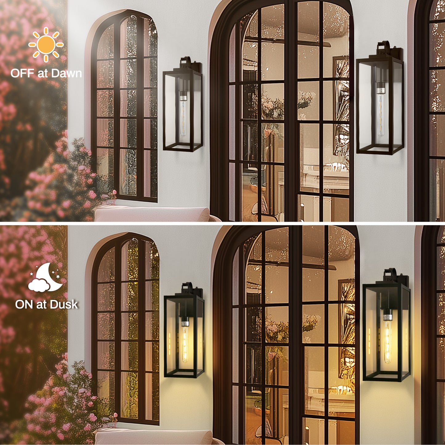 20 in. 2-Pack Large Black Outdoor Wall Lantern Sconce Waterproof with Dusk to Dawn for Porch LED Bulbs Included