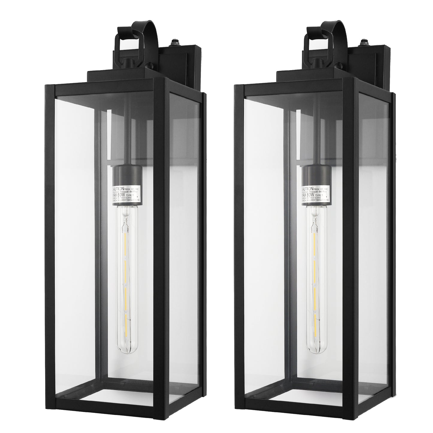 20 in. 2-Pack Large Black Outdoor Wall Lantern Sconce Waterproof with Dusk to Dawn for Porch LED Bulbs Included