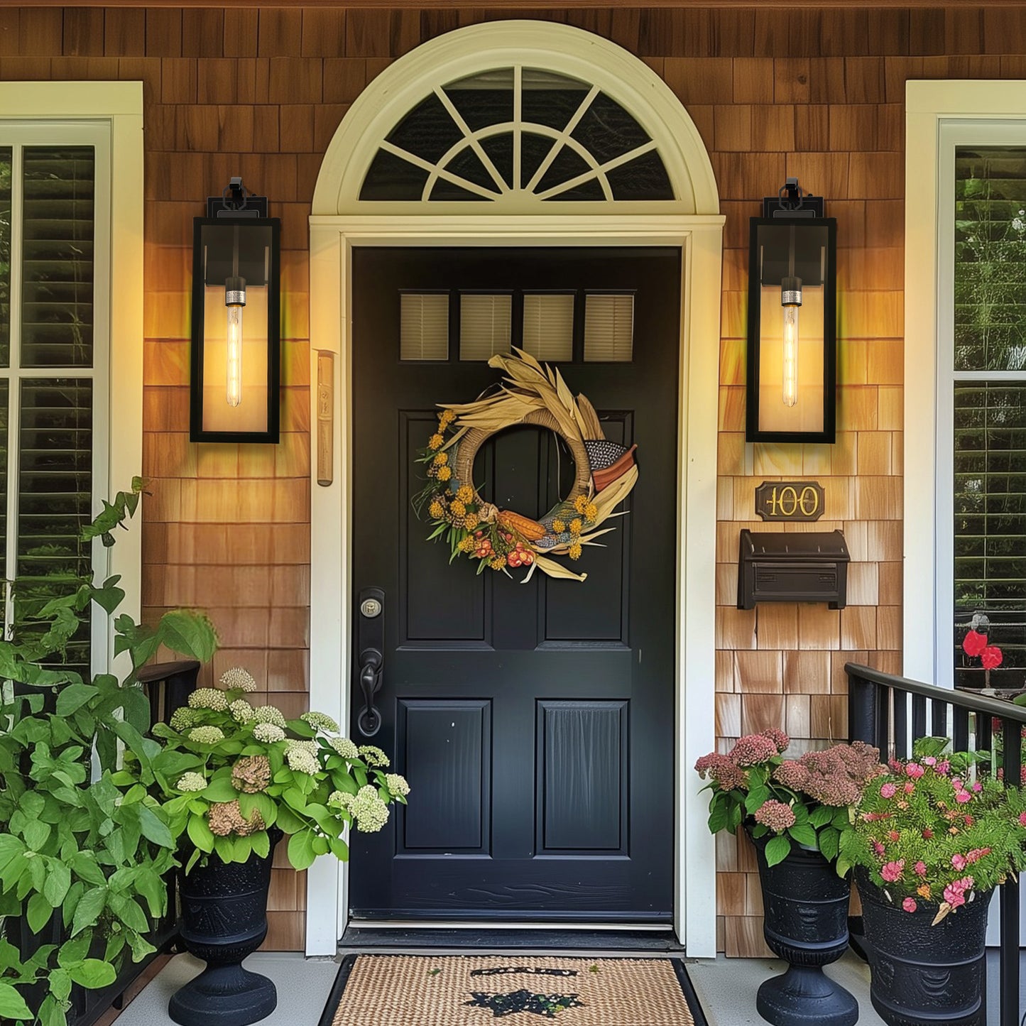 20 in. 2-Pack Large Black Outdoor Wall Lantern Sconce Waterproof with Dusk to Dawn for Porch LED Bulbs Included