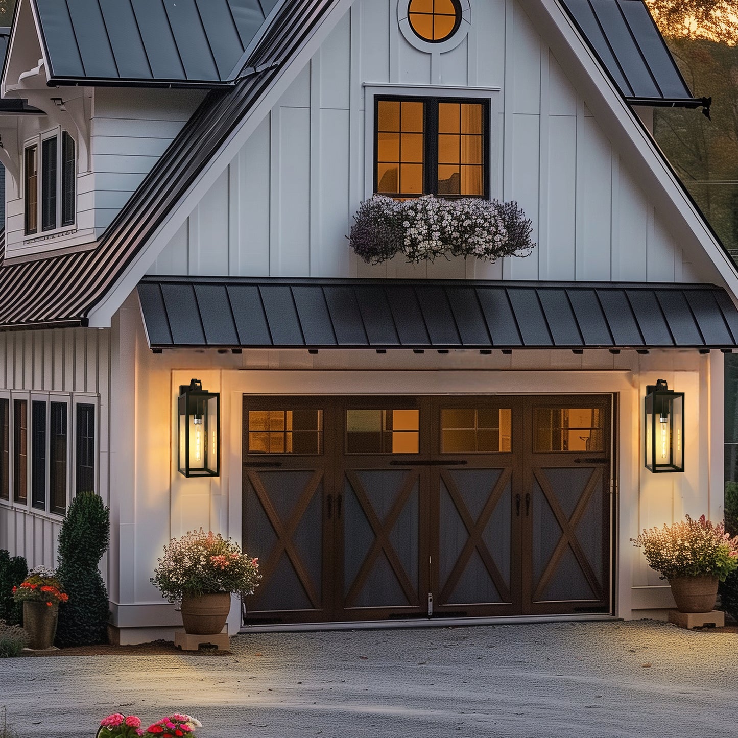 20 in. 2-Pack Large Black Outdoor Wall Lantern Sconce Waterproof with Dusk to Dawn for Porch LED Bulbs Included