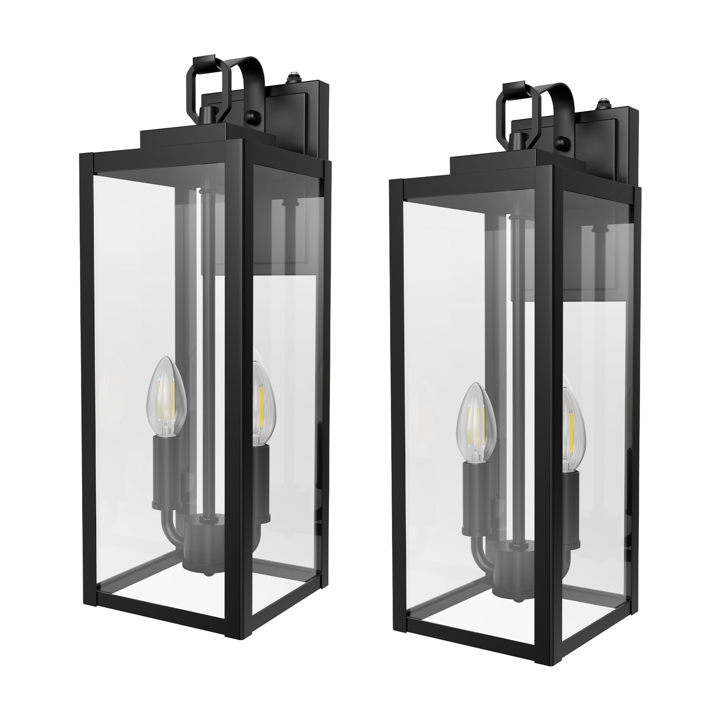 YANSUN 2-Pack Black Lantern Outdoor Wall Sconce with Motion Sensor and Clear Glass, E26 Base, IP23, No Bulbs Included