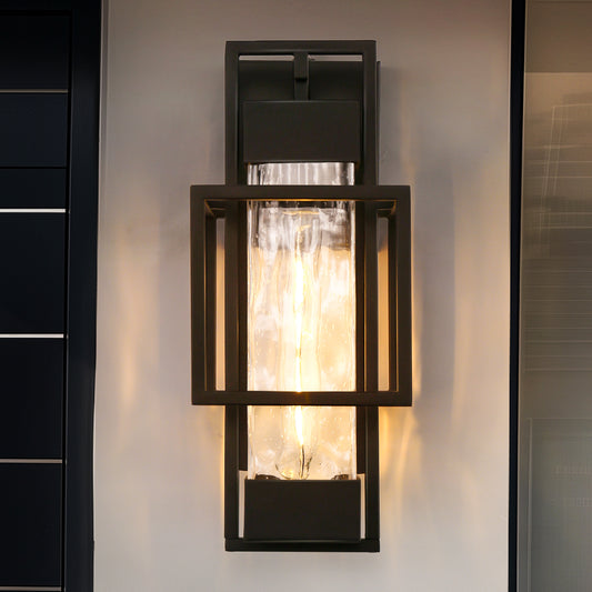1-Light Modern Black Outdoor Wall Lantern Sconce with Clear Glass, T10 LED Bulbs Included(2-Pack)