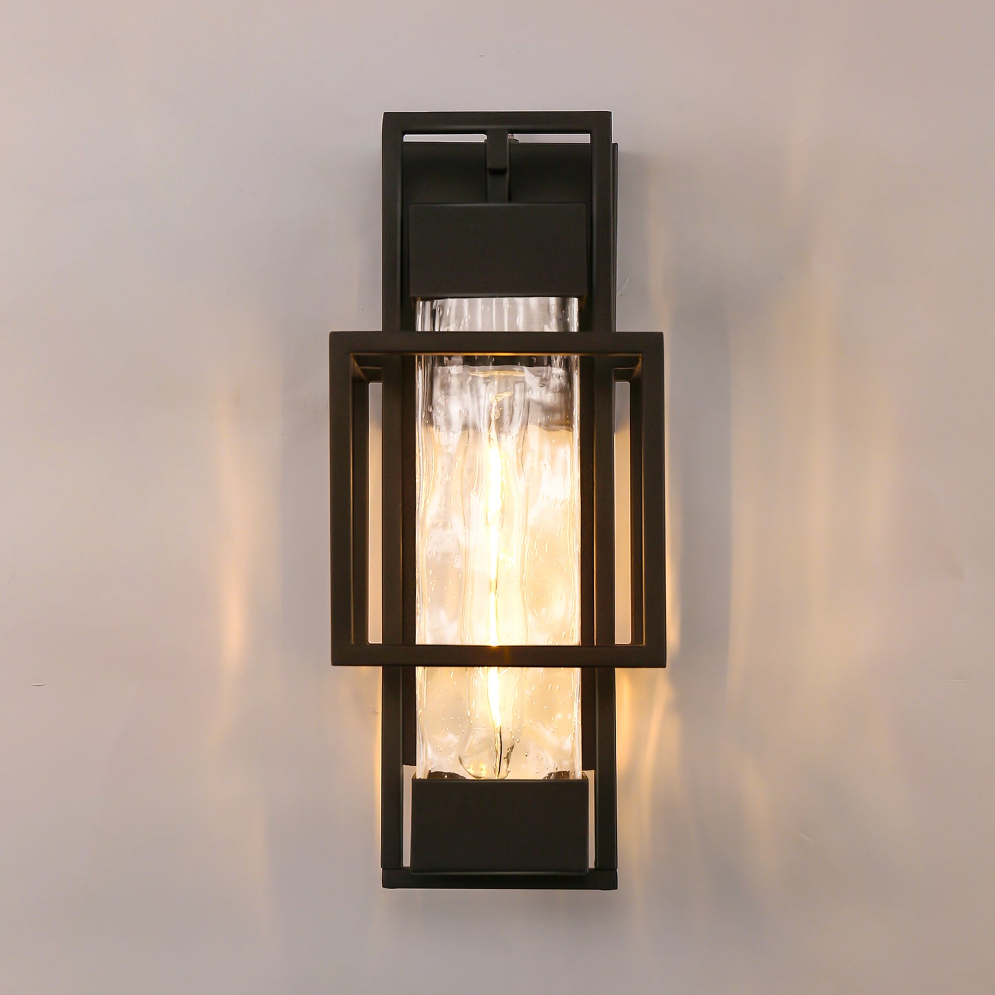 1-Light Modern Black Outdoor Wall Lantern Sconce with Clear Glass, T10 LED Bulbs Included(2-Pack)