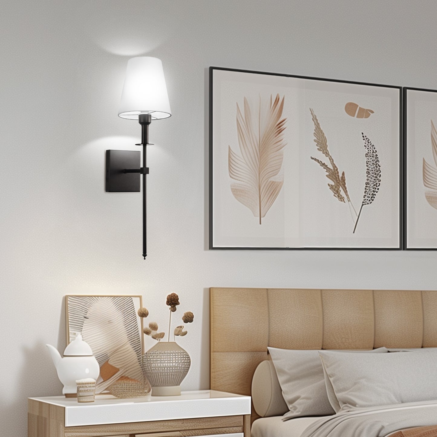 6 in. 1-Light Black Wall Sconces with Bulbs Rechargeable Wireless Wall Sconces Dimmable with Remote for Bedroom (2-Pack)