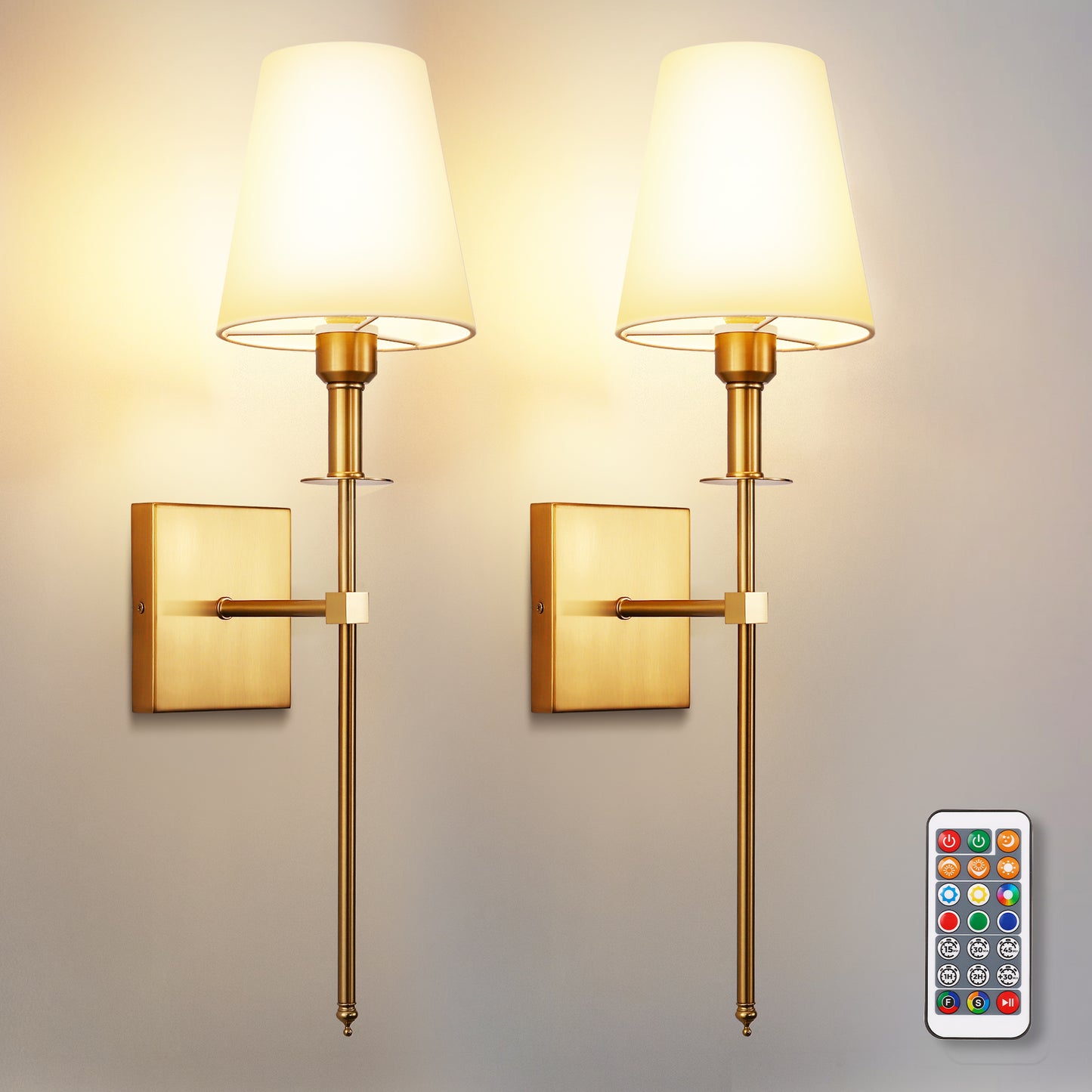 6 in. 1-Light Gold Wall Sconces with Bulbs, Rechargeable Wireless Wall Sconces Dimmable with Remote for Bedroom (2-Pack)