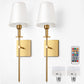 6 in. 1-Light Gold Wall Sconces with Bulbs, Rechargeable Wireless Wall Sconces Dimmable with Remote for Bedroom (2-Pack)