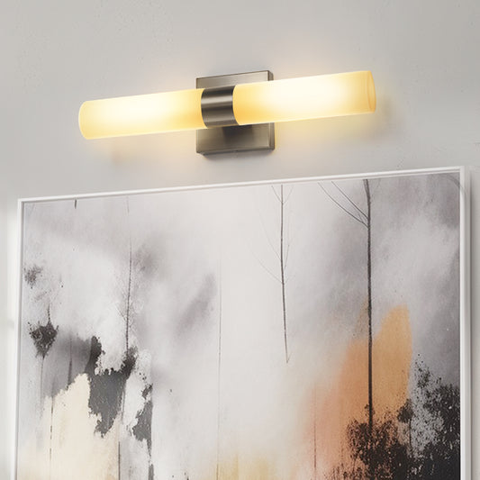 18 in. 2-Light Brushed Nickel and White Double Tube Wall Sconce, Sleek Up and Down Light Fixture for Bathroom, Bedroom