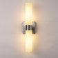 18 in. 2-Light Brushed Nickel and White Double Tube Wall Sconce, Sleek Up and Down Light Fixture for Bathroom, Bedroom