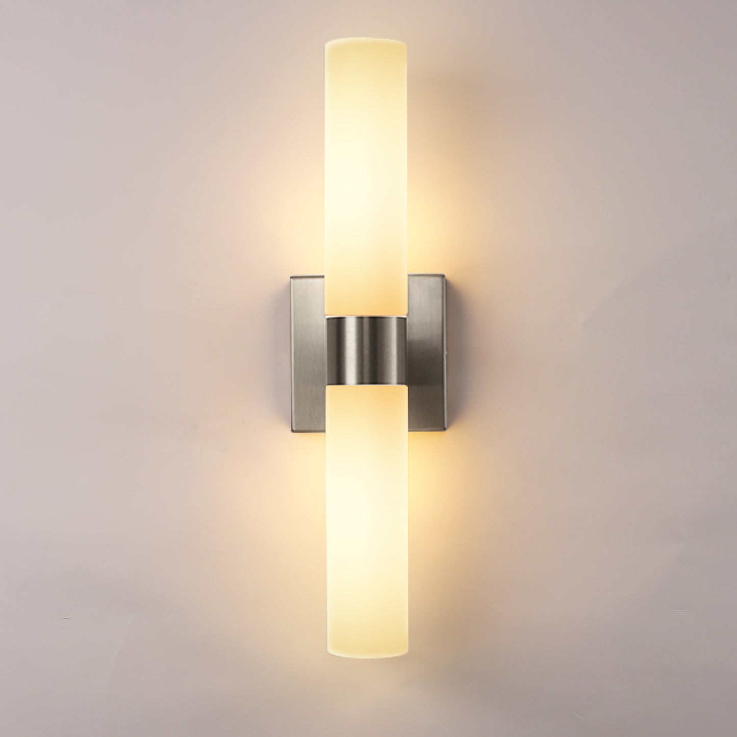 18 in. 2-Light Brushed Nickel and White Double Tube Wall Sconce, Sleek Up and Down Light Fixture for Bathroom, Bedroom