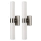18 in. 2-Light Brushed Nickel and White Double Tube Wall Sconce, Sleek Up and Down Light Fixture for Bathroom, Bedroom