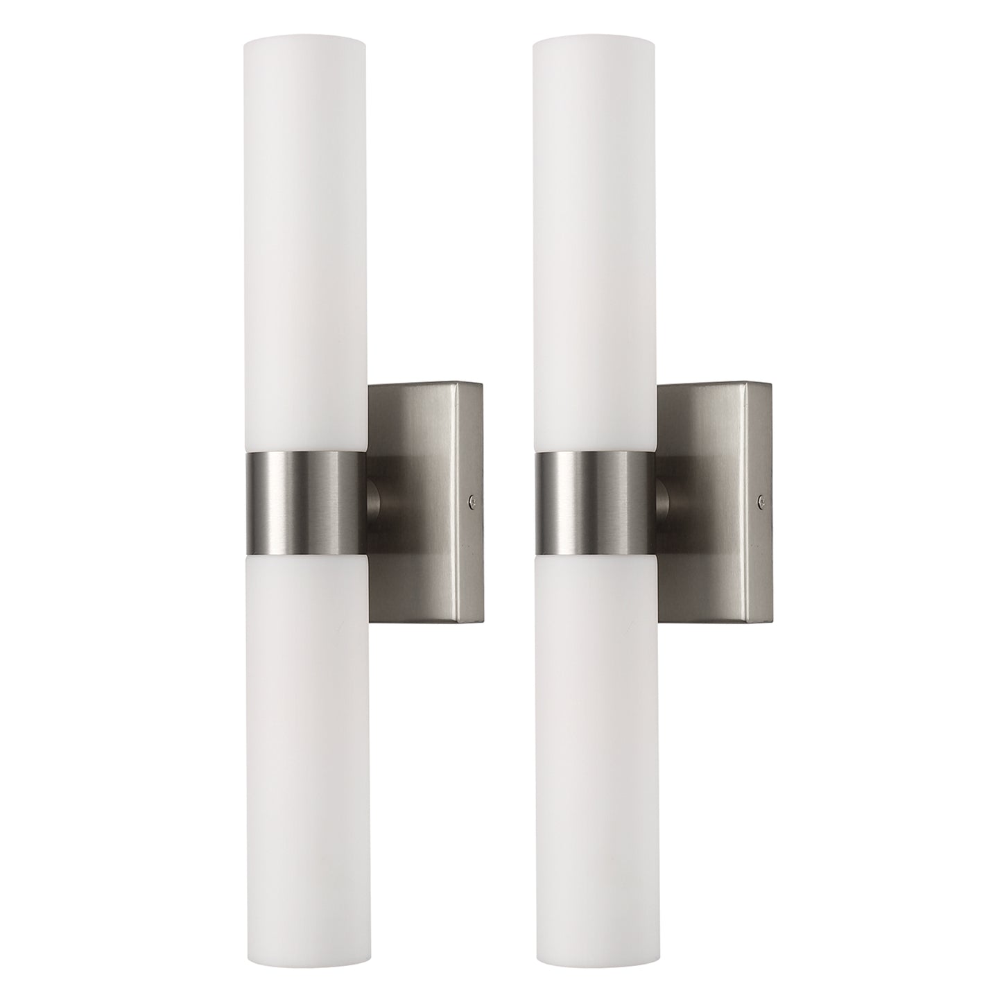 18 in. 2-Light Brushed Nickel and White Double Tube Wall Sconce, Sleek Up and Down Light Fixture for Bathroom, Bedroom