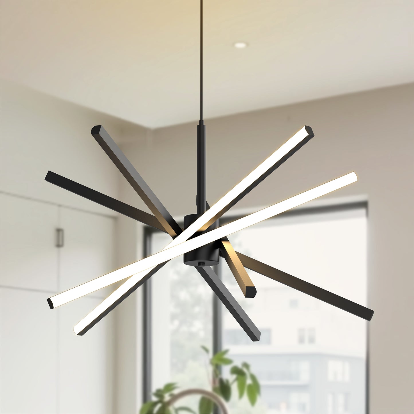 YANSUN 5-Light Black Modern LED Chandelier with Aluminum Frame, Frosted PC Shades and Remote Control