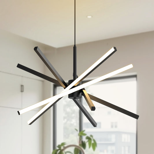 YANSUN 5-Light Black Modern LED Chandelier with Aluminum Frame, Frosted PC Shades and Remote Control