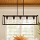 5-Light Dimmable Matte Black Linear Rectangle Chandelier Kitchen Island Pendant Light with Clear Glass Shade