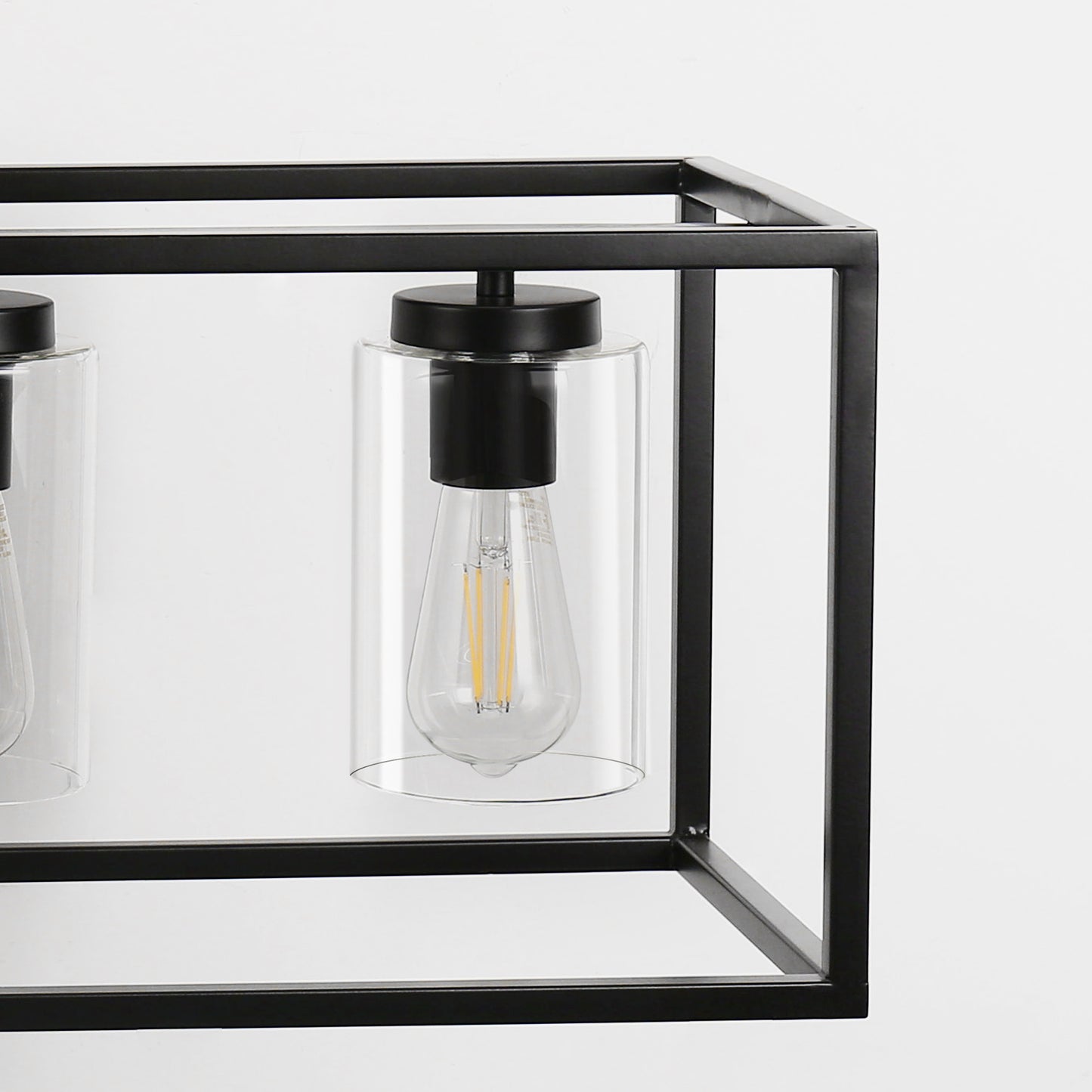 5-Light Dimmable Matte Black Linear Rectangle Chandelier Kitchen Island Pendant Light with Clear Glass Shade