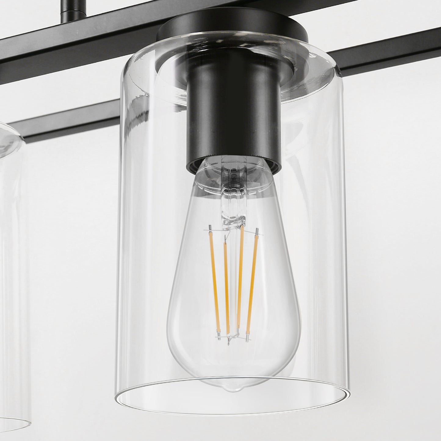 5-Light Dimmable Matte Black Linear Rectangle Chandelier Kitchen Island Pendant Light with Clear Glass Shade
