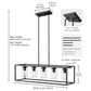 5-Light Dimmable Matte Black Linear Rectangle Chandelier Kitchen Island Pendant Light with Clear Glass Shade