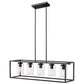 5-Light Dimmable Matte Black Linear Rectangle Chandelier Kitchen Island Pendant Light with Clear Glass Shade