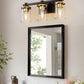 20 in. 3-Light Black and Gold Bathroom Vanity Light with Clear Glass Shades for Mirror and Vanity