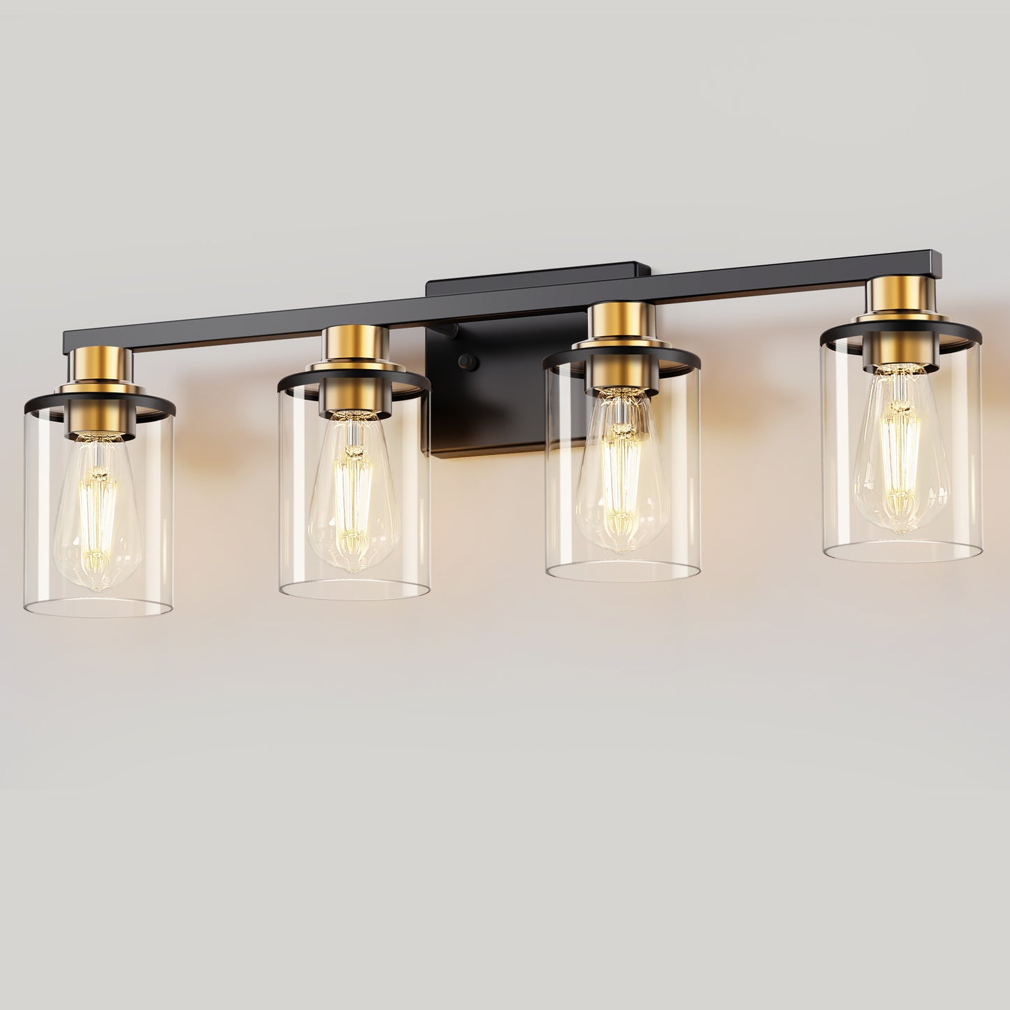 27 in. 4 Light Bathroom Vanity Light, Modern Black and Gold Bathroom Lights Fixtures Over Mirror with Clear Glass Shade