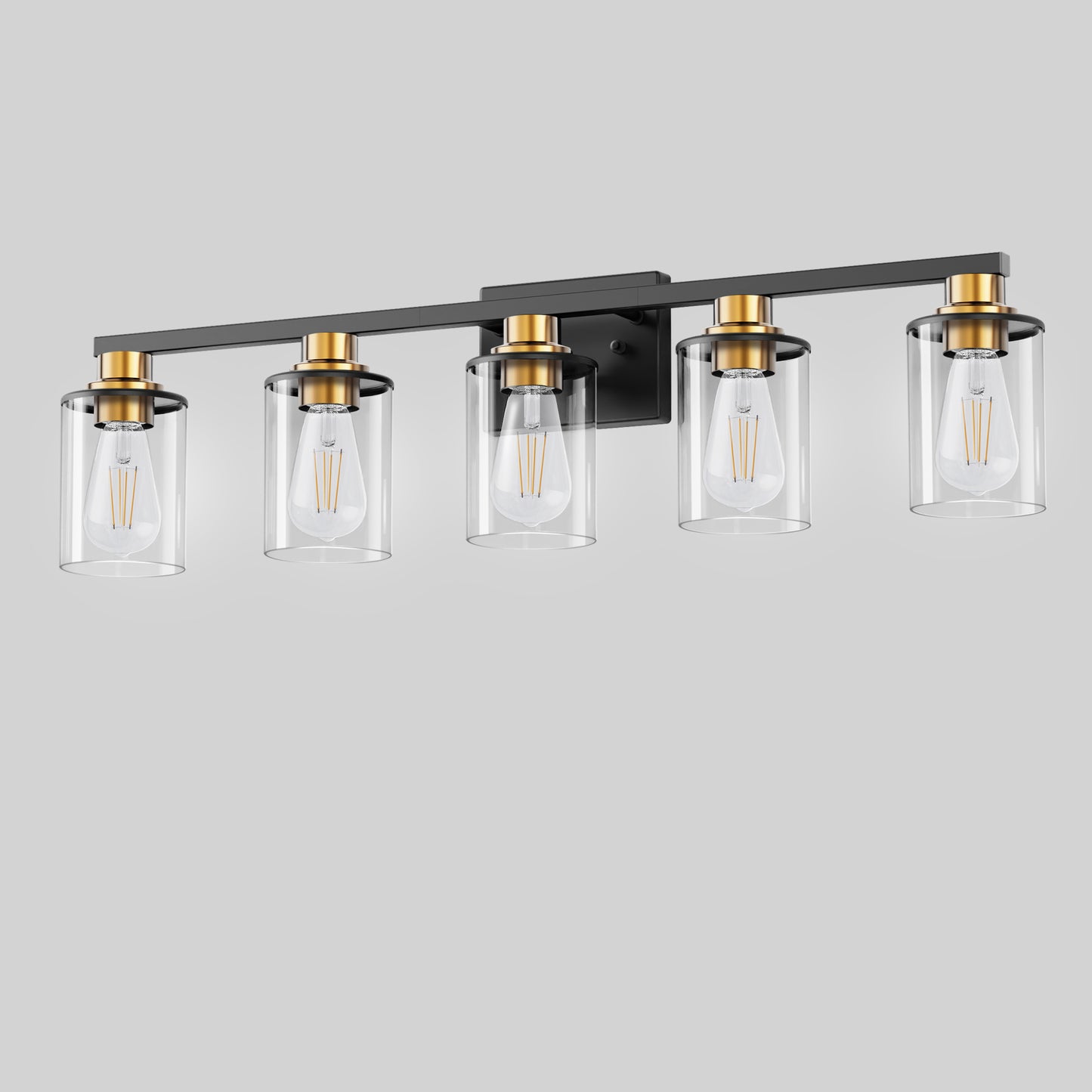 33 in. 5 Light Bathroom Vanity Light,Black and Gold Light with Clear Glass Shade, Black Wall Sconce for Bathroom,Bedroom