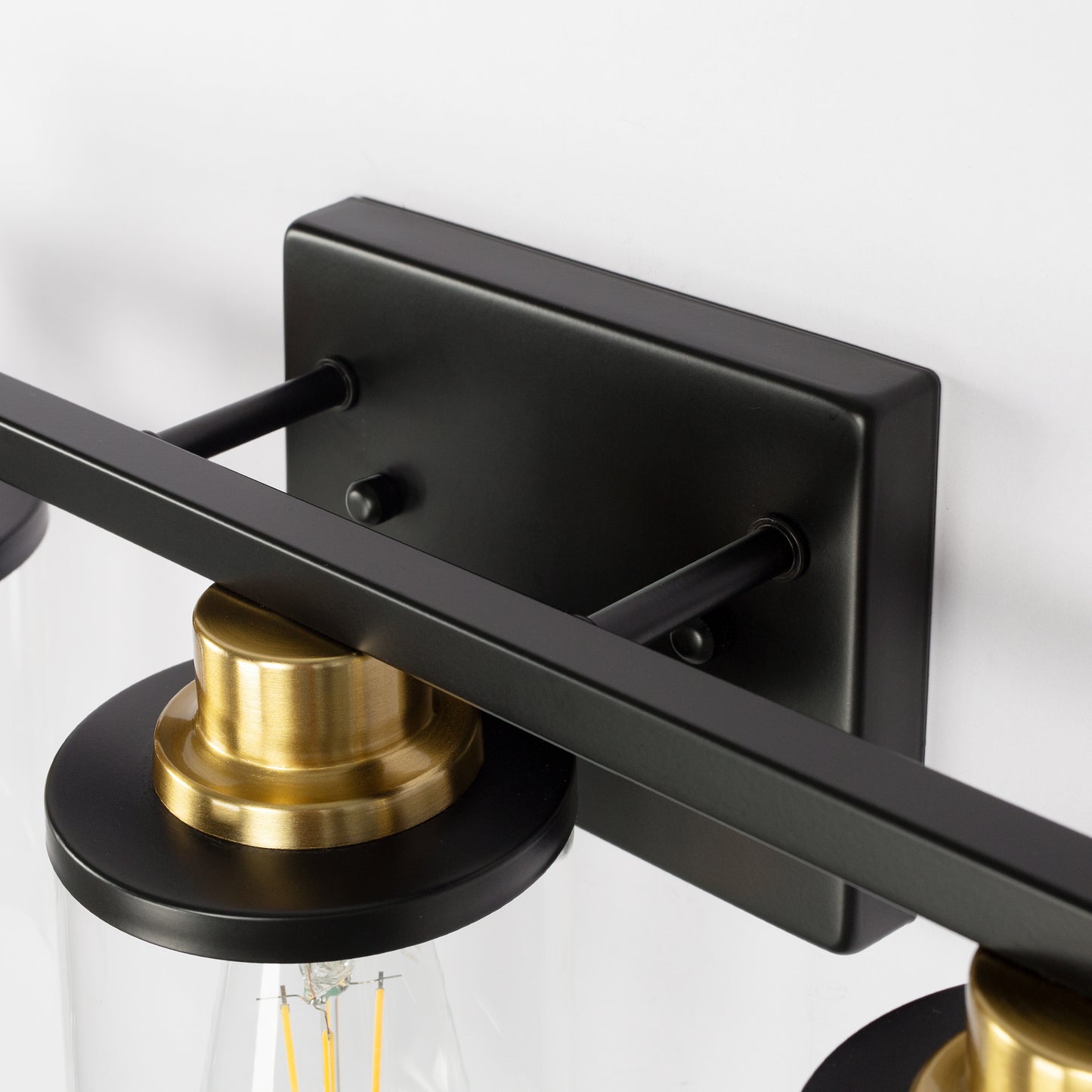33 in. 5 Light Bathroom Vanity Light,Black and Gold Light with Clear Glass Shade, Black Wall Sconce for Bathroom,Bedroom