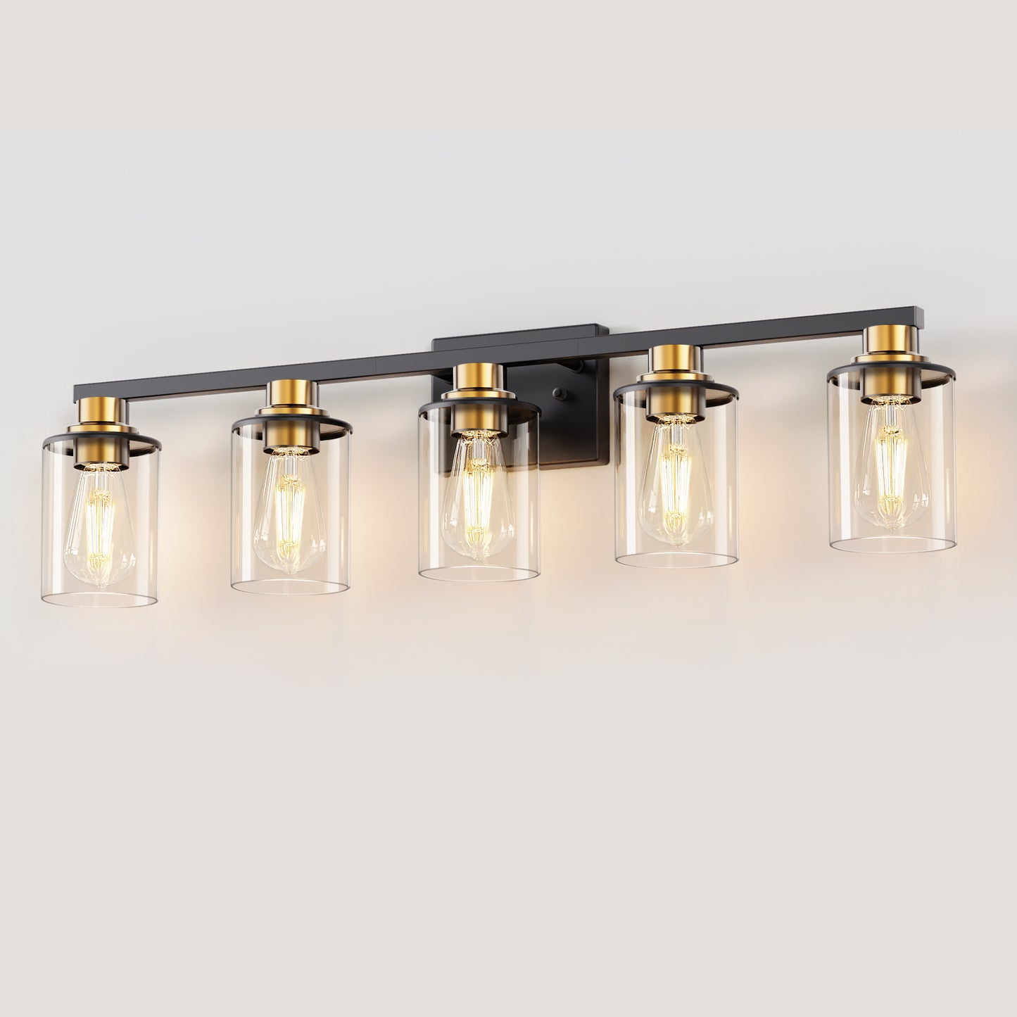 33 in. 5 Light Bathroom Vanity Light,Black and Gold Light with Clear Glass Shade, Black Wall Sconce for Bathroom,Bedroom