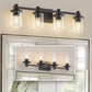 28 in. 4 Light Matte Black Industrial Modern Cylinder Vanity Light for Bathroom with Clear Glass Shades