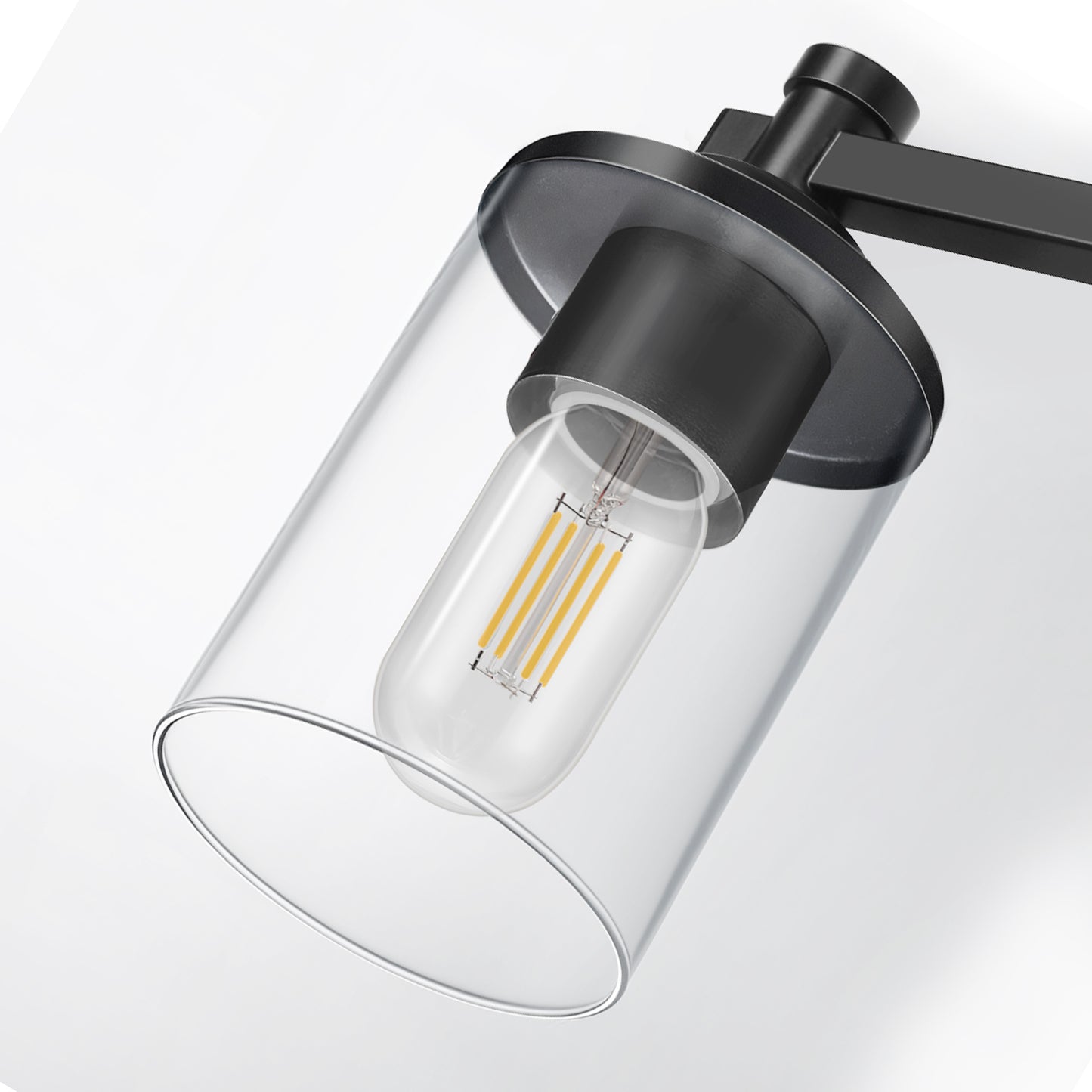 28 in. 4 Light Matte Black Industrial Modern Cylinder Vanity Light for Bathroom with Clear Glass Shades