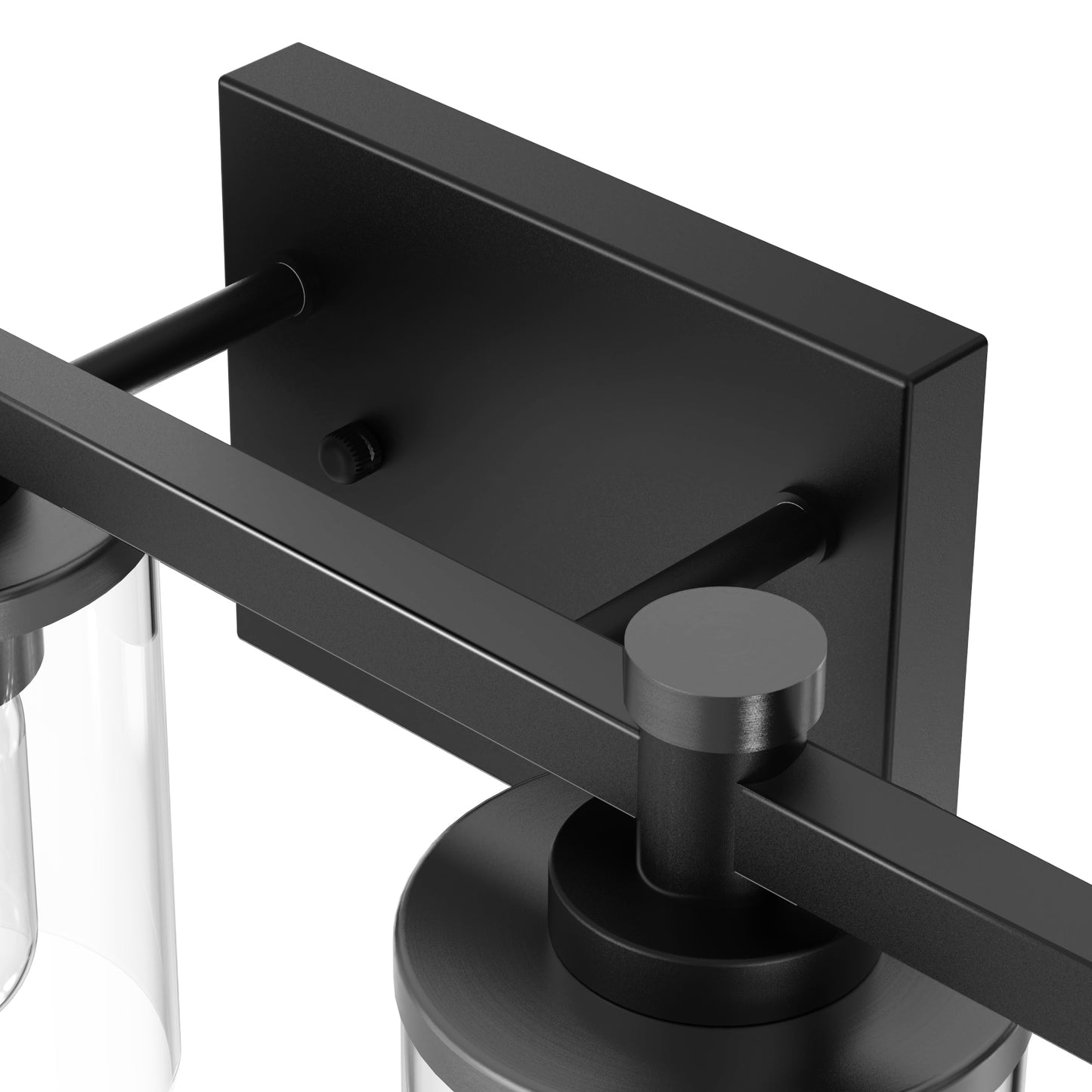 28 in. 4 Light Matte Black Industrial Modern Cylinder Vanity Light for Bathroom with Clear Glass Shades