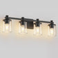 28 in. 4 Light Matte Black Industrial Modern Cylinder Vanity Light for Bathroom with Clear Glass Shades