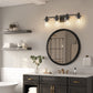 28 in. 4 Light Matte Black Industrial Modern Cylinder Vanity Light for Bathroom with Clear Glass Shades
