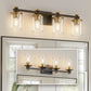 28 in. 4-Light Modern Black and Gold Bathroom Vanity Light with Clear Glass Shades for Bathroom, Bedroom, and Hallway