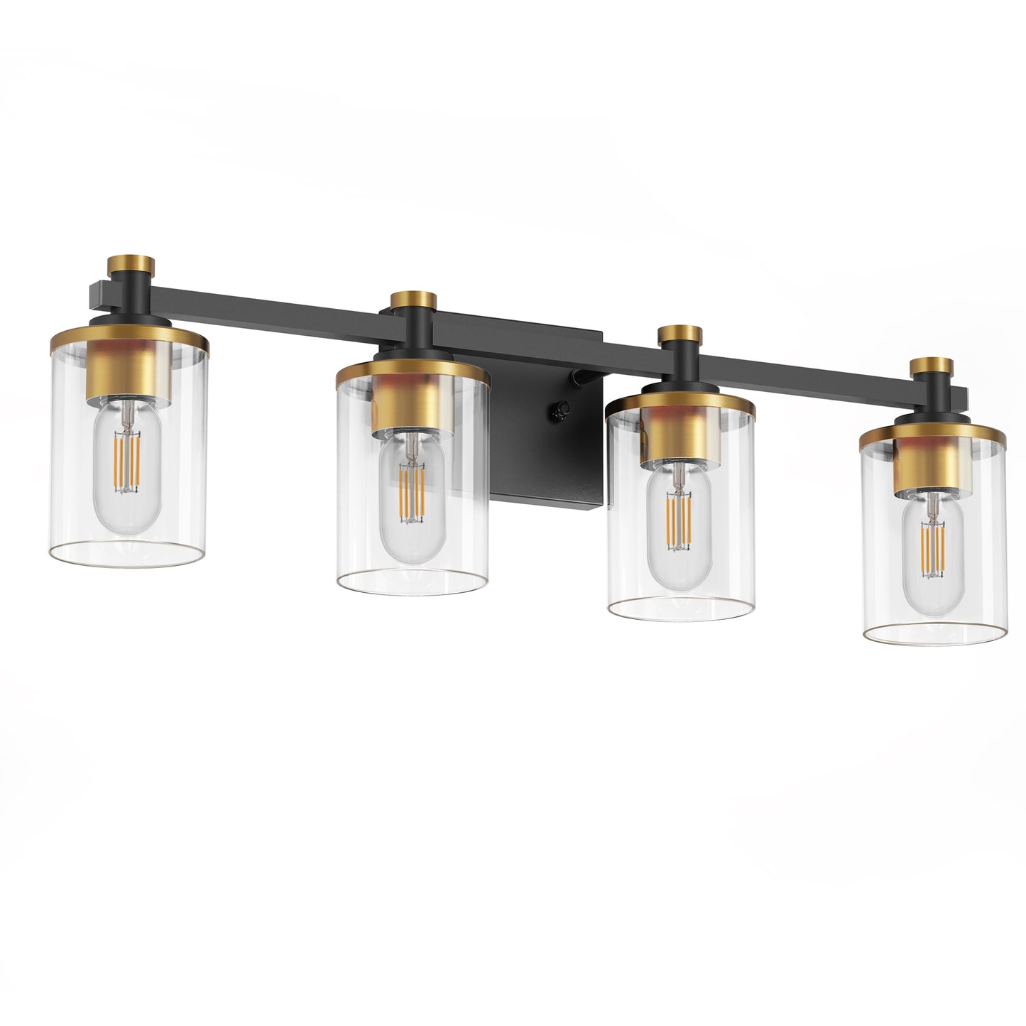 28 in. 4-Light Modern Black and Gold Bathroom Vanity Light with Clear Glass Shades for Bathroom, Bedroom, and Hallway