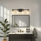 28 in. 4-Light Modern Black and Gold Bathroom Vanity Light with Clear Glass Shades for Bathroom, Bedroom, and Hallway