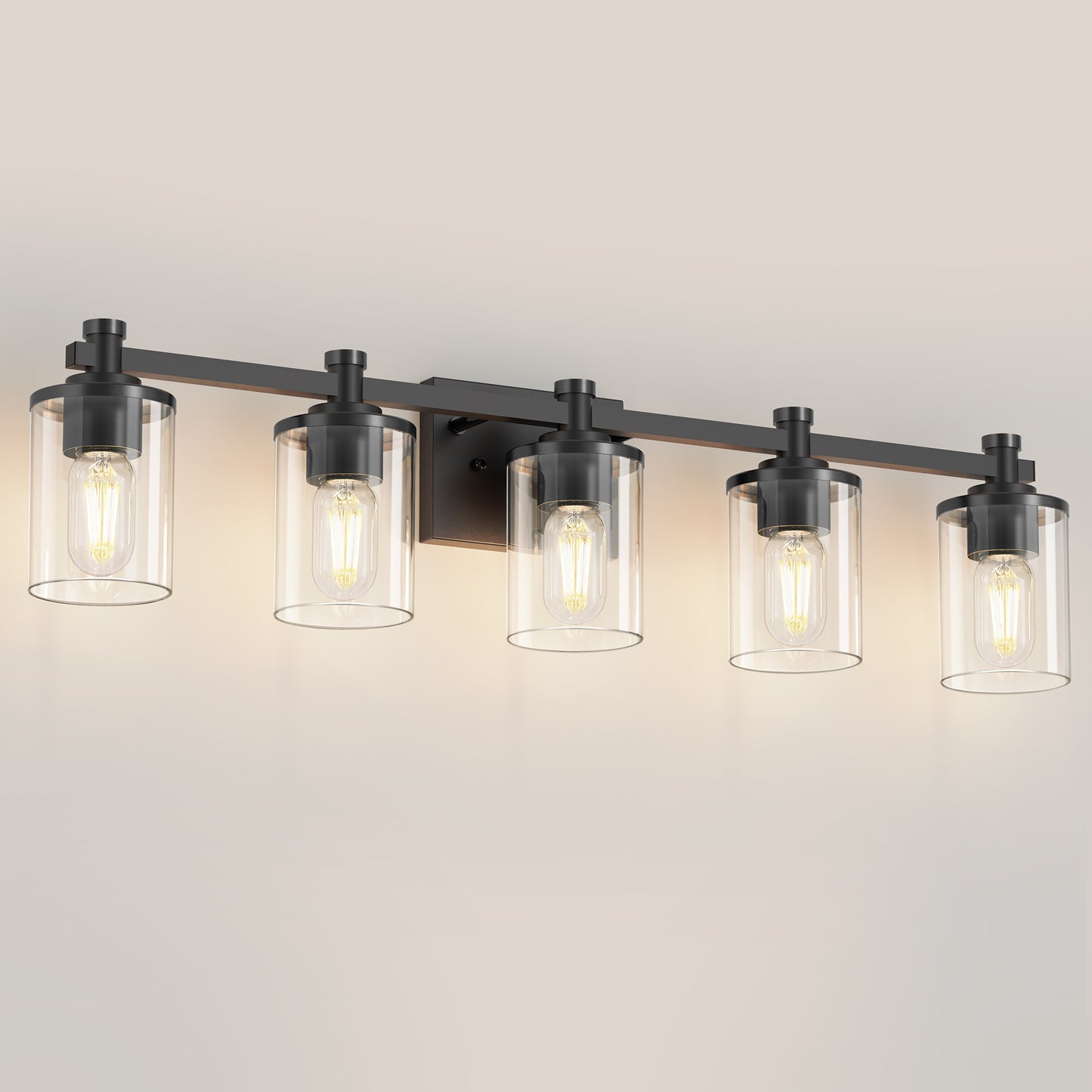 33 in. 5-Light Black Bathroom Vanity Light with Clear Glass Shades for Bathroom, Bedroom, or Hallway