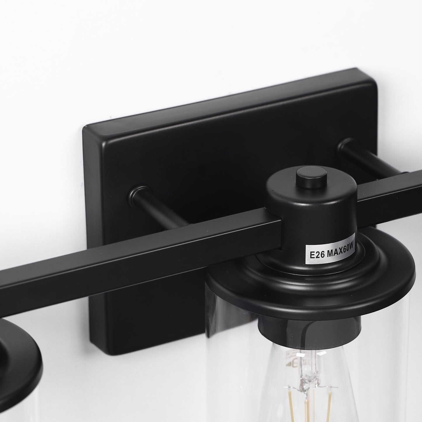 20 in. 3 Light Bathroom Vanity Light, Matte Black Fixtures with Clear Glass Shade, Modern Bathroom Lights Over Mirror