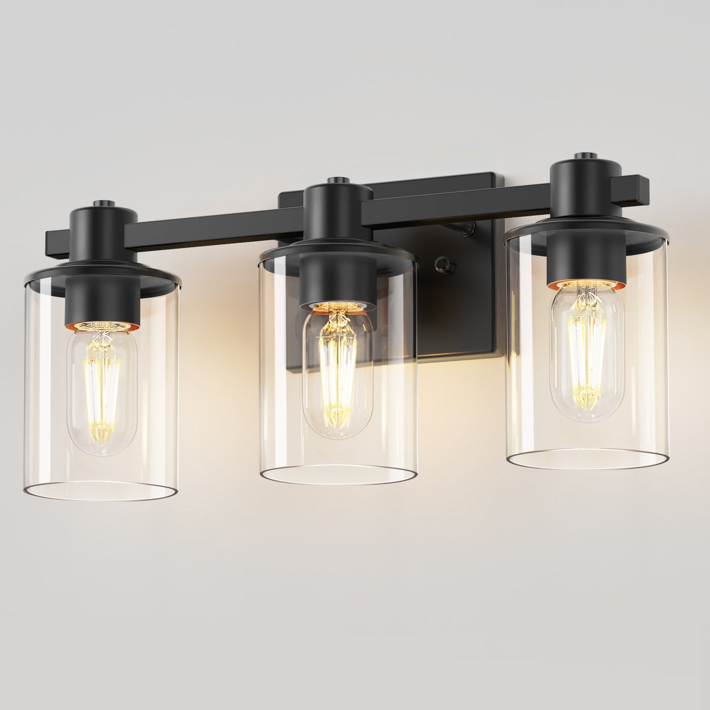 20 in. 3 Light Bathroom Vanity Light, Matte Black Fixtures with Clear Glass Shade, Modern Bathroom Lights Over Mirror