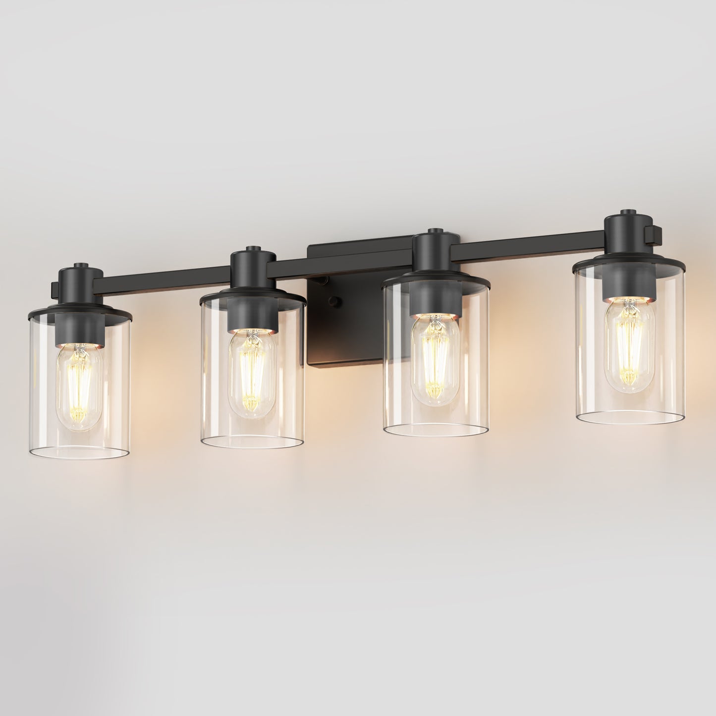 22 in. 4 Light Bathroom Vanity Light, Matte Black Fixtures with Clear Glass Shade, Modern Bathroom Lights Over Mirror