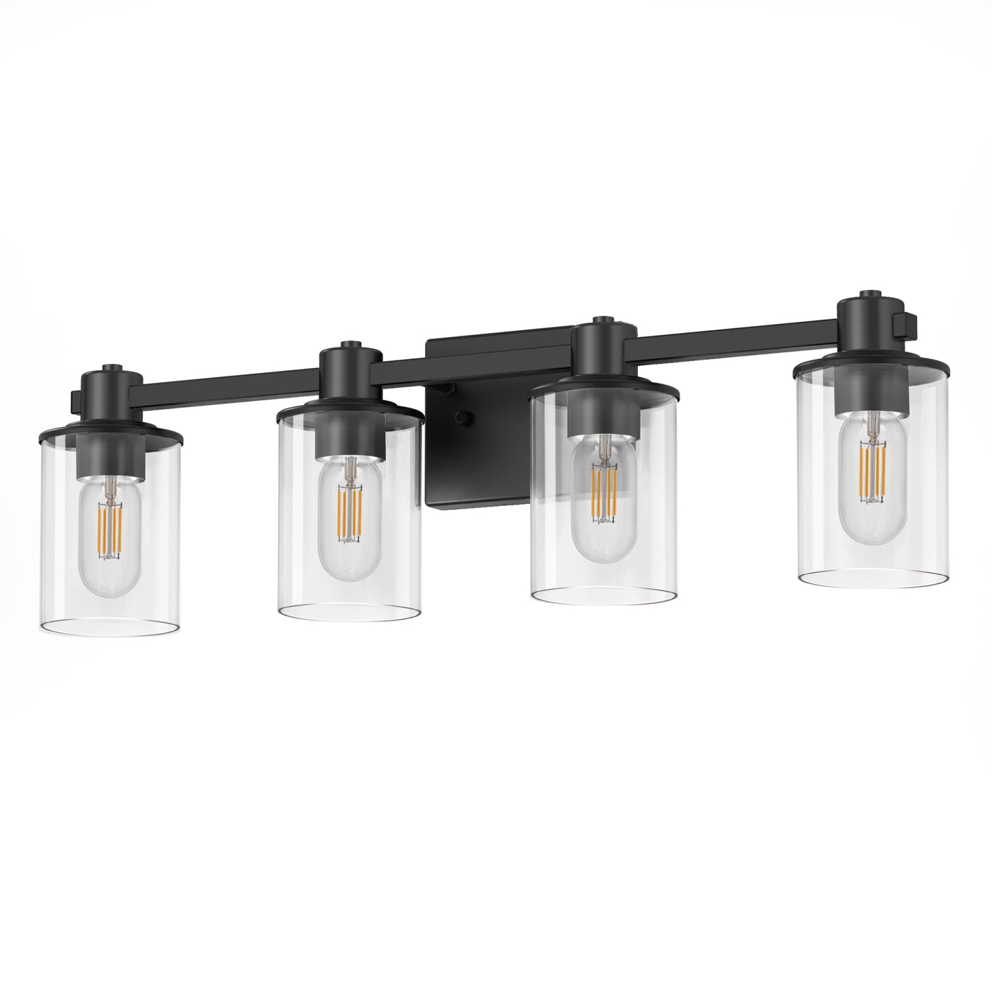22 in. 4 Light Bathroom Vanity Light, Matte Black Fixtures with Clear Glass Shade, Modern Bathroom Lights Over Mirror