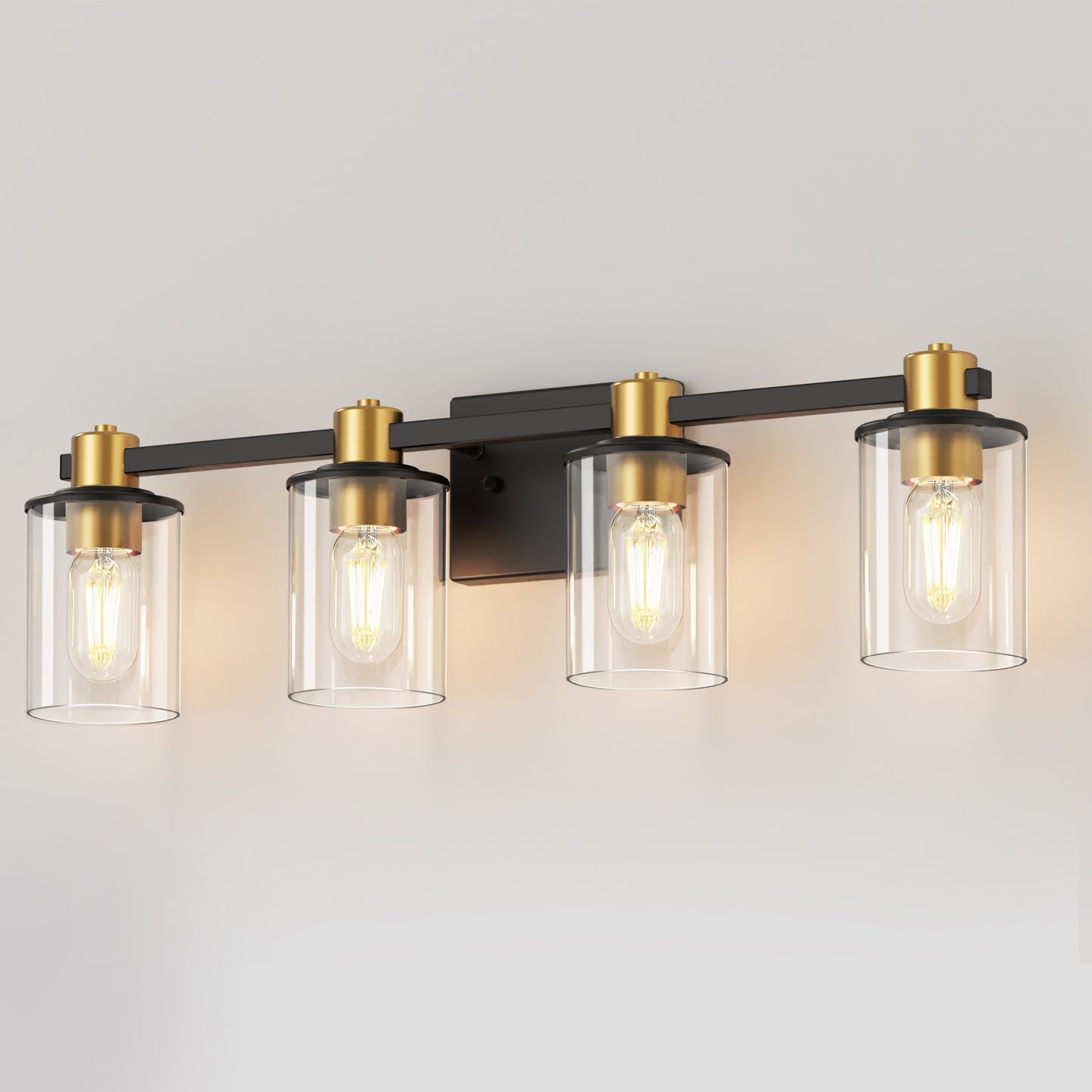 26 in. 4-Light Black Gold Bathroom Vanity Light Fixture, Clear Glass Shade Wall Sconce for Bathroom, Mirror, or Hallway