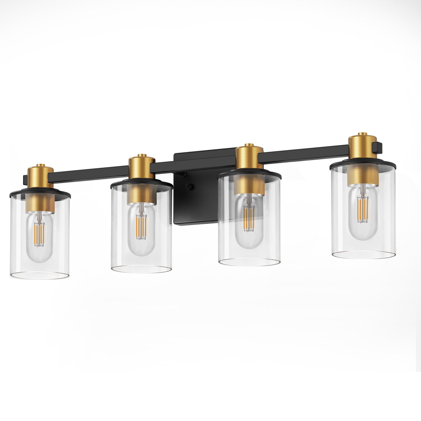 26 in. 4-Light Black Gold Bathroom Vanity Light Fixture, Clear Glass Shade Wall Sconce for Bathroom, Mirror, or Hallway
