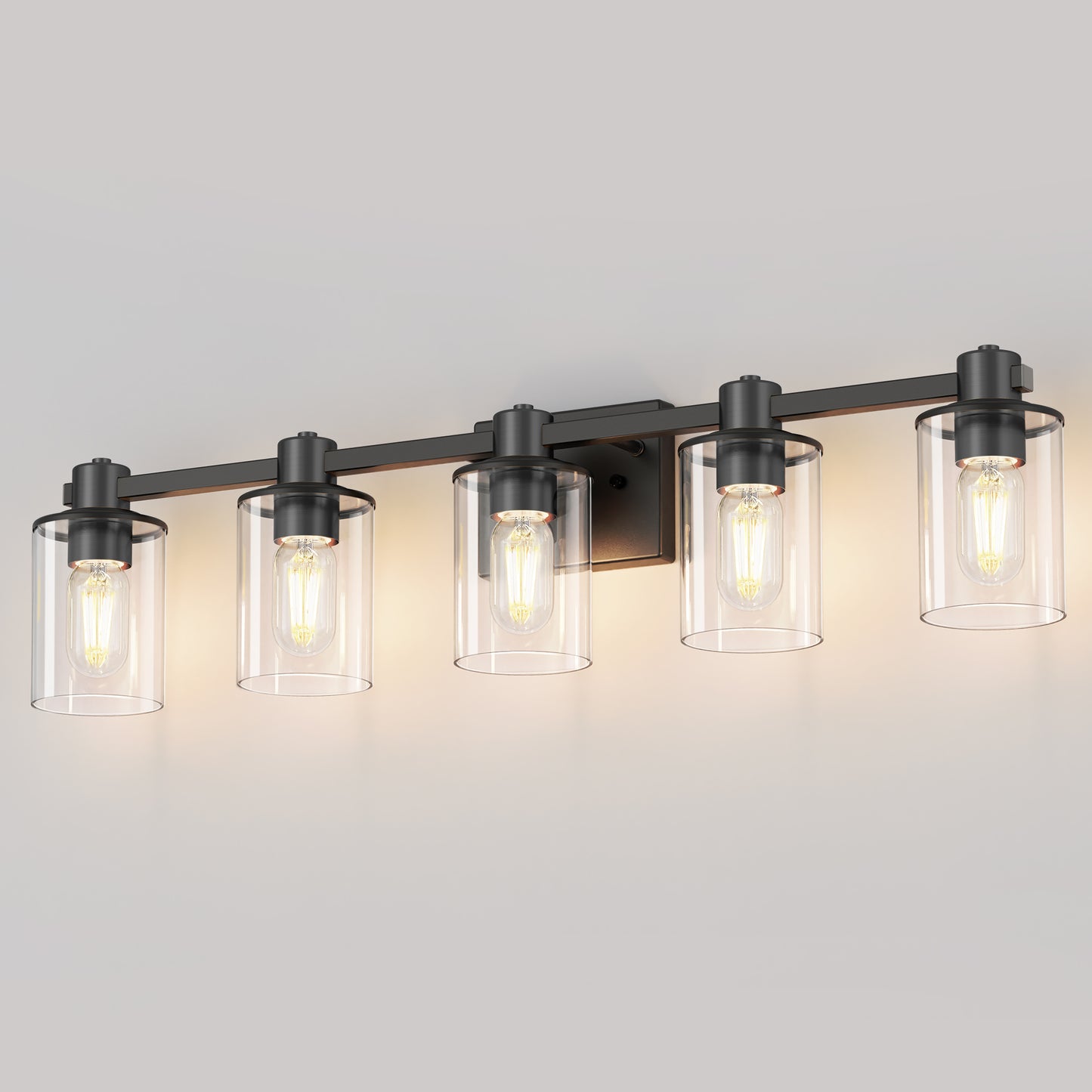 32 in. 5-Light Black Bathroom Vanity Light Fixture with Clear Glass Shades,Vanity Lights for Mirror, Hallway or Bathroom