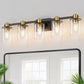32 in. 5-Light Black Gold Bathroom Vanity Light Fixture, Clear Glass Shade Wall Sconce for Bathroom, Mirror, or Hallway