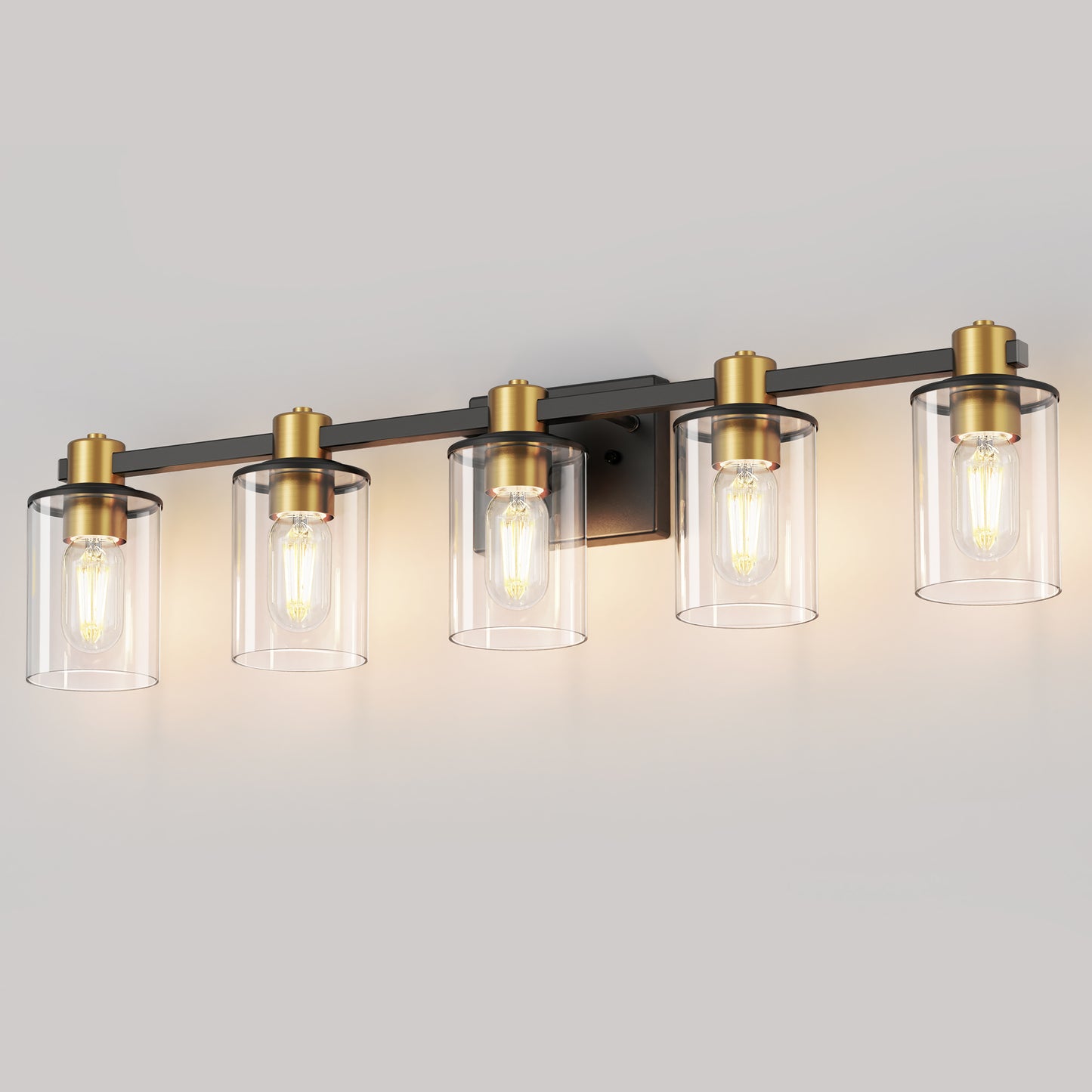 32 in. 5-Light Black Gold Bathroom Vanity Light Fixture, Clear Glass Shade Wall Sconce for Bathroom, Mirror, or Hallway